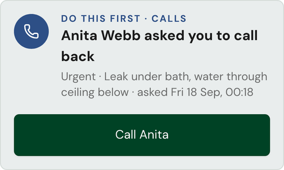 TradeCatch: Anita Webb asked you to call back, an urgent leak, with a button to call her